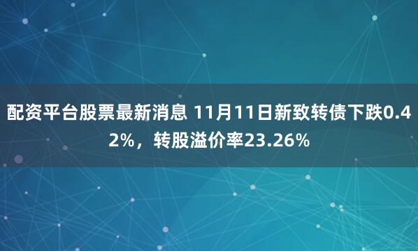 配资平台股票最新消息 11月11日新致转债下跌0.42%，转股溢价率23.26%